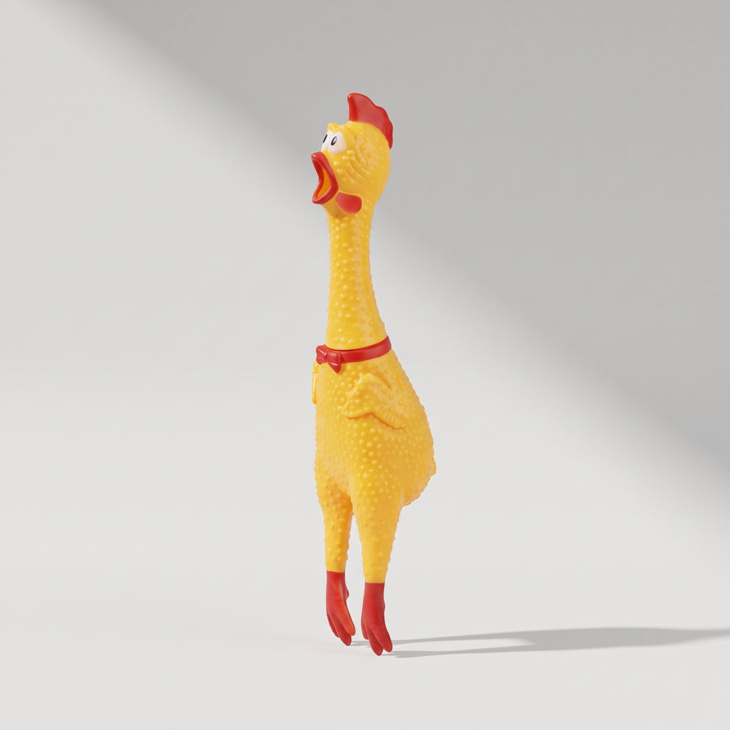 Dog Toys Screaming Chicken Squeeze Sound, studio photo on a light grey background