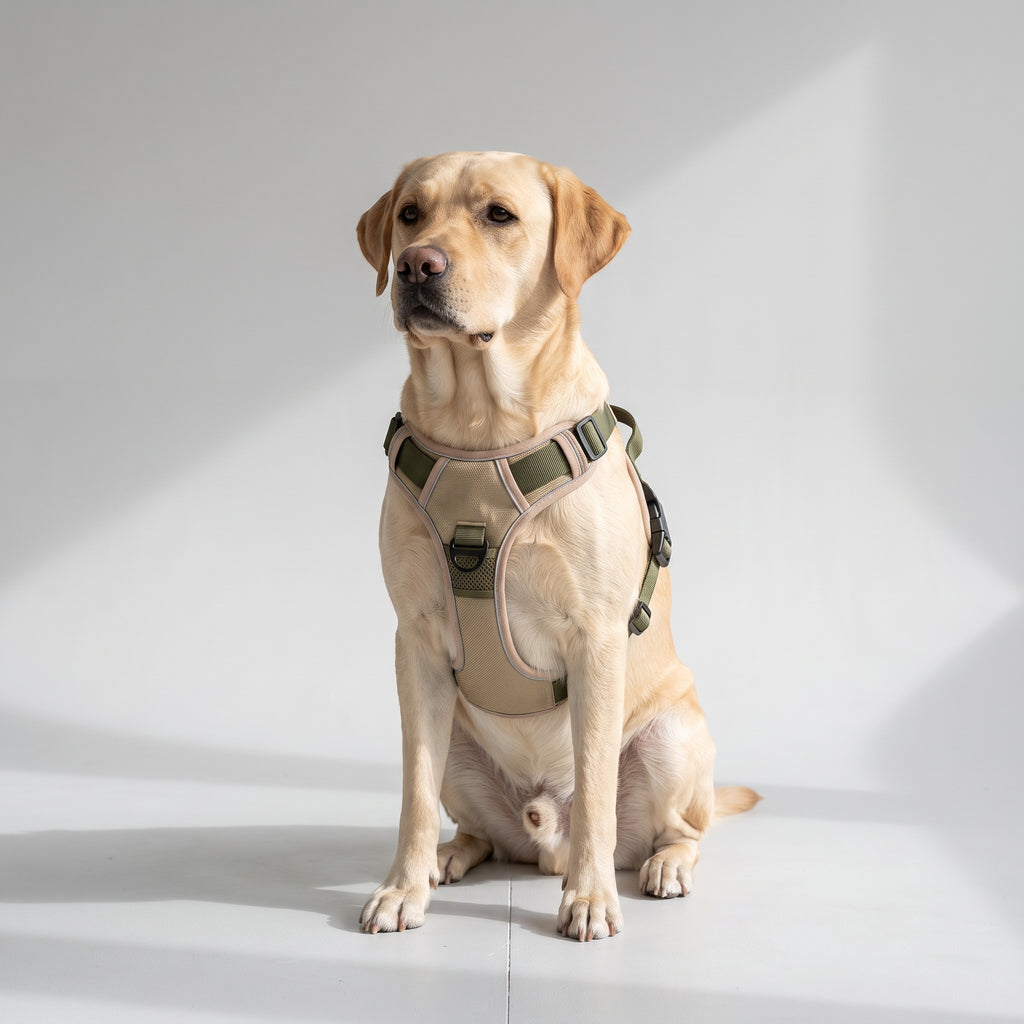 Dog Training Harness with a Labrador, studio photo