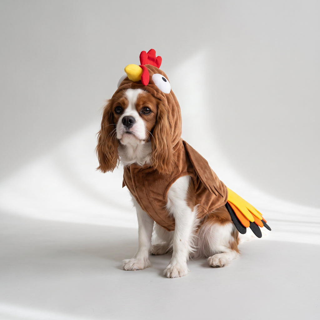 Dog Turkey Costume with a Cavalier King Charles, studio photo