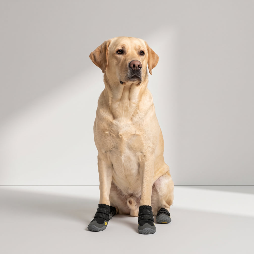 Dog Walking Shoes with a Labrador, studio photo