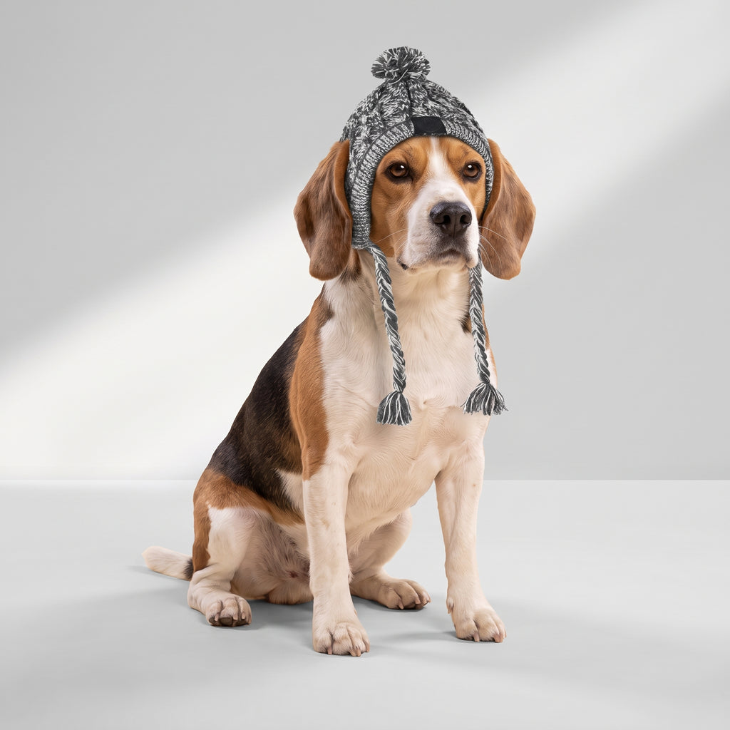 Dog Winter Hats With Ear Holes with a beagle, studio photo