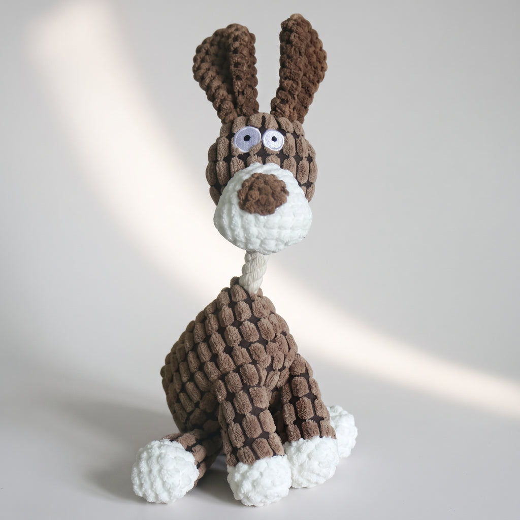 Donkey Squeaky Dog Toy, studio photo on a light grey background