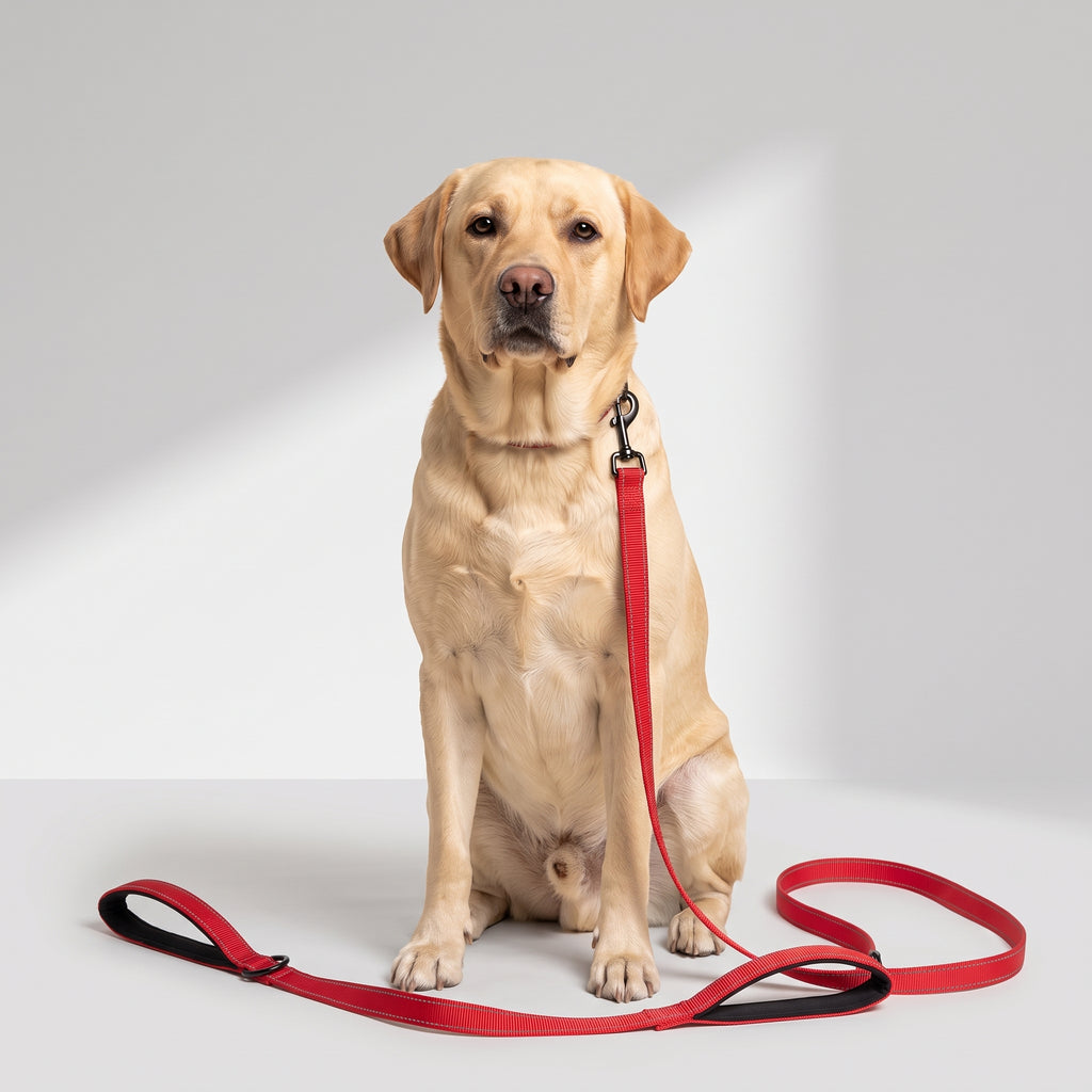 Double Handle Dog Leash with a Labrador, studio photo