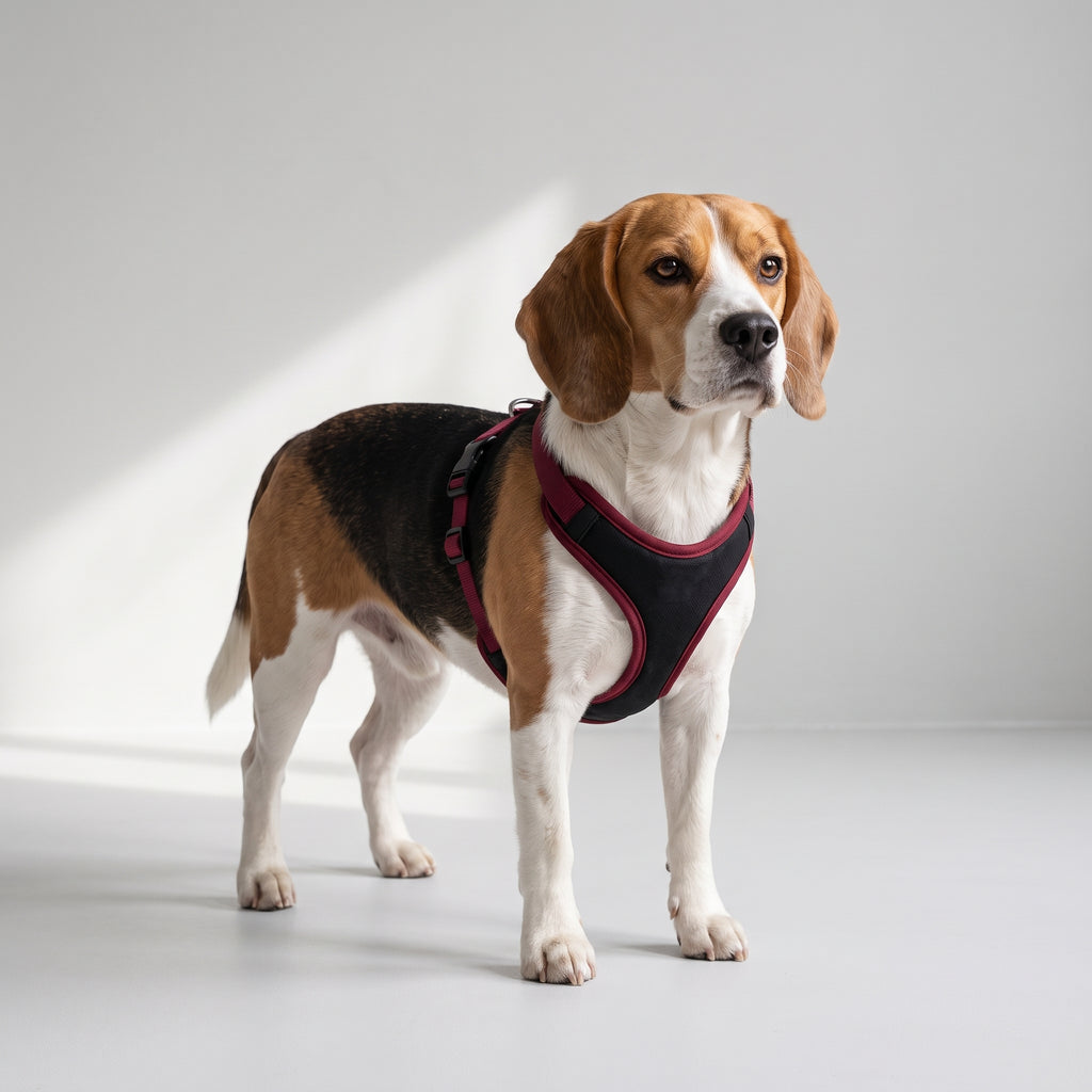 Easy Walk Harness For Dogs with a beagle, studio photo
