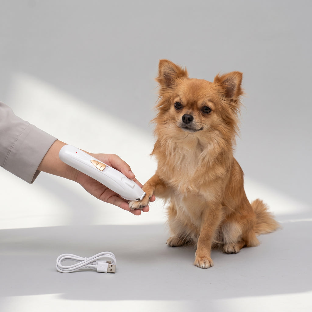 Electric Dog Hair Shaver with a chihuahua, studio photo