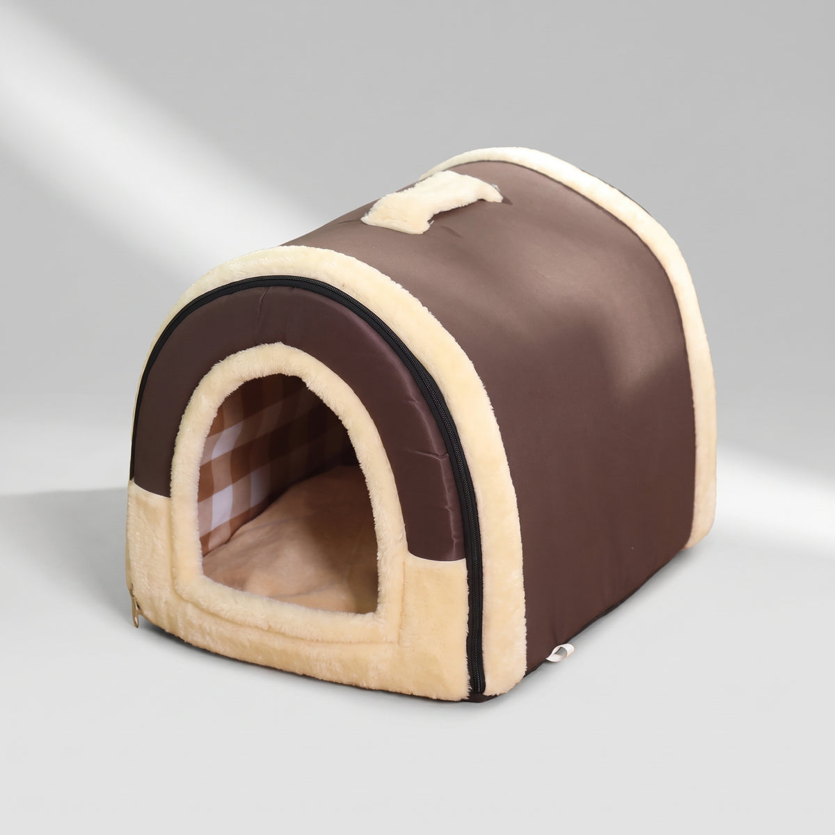 Foldable Dog House Bed, studio photo on a light grey background
