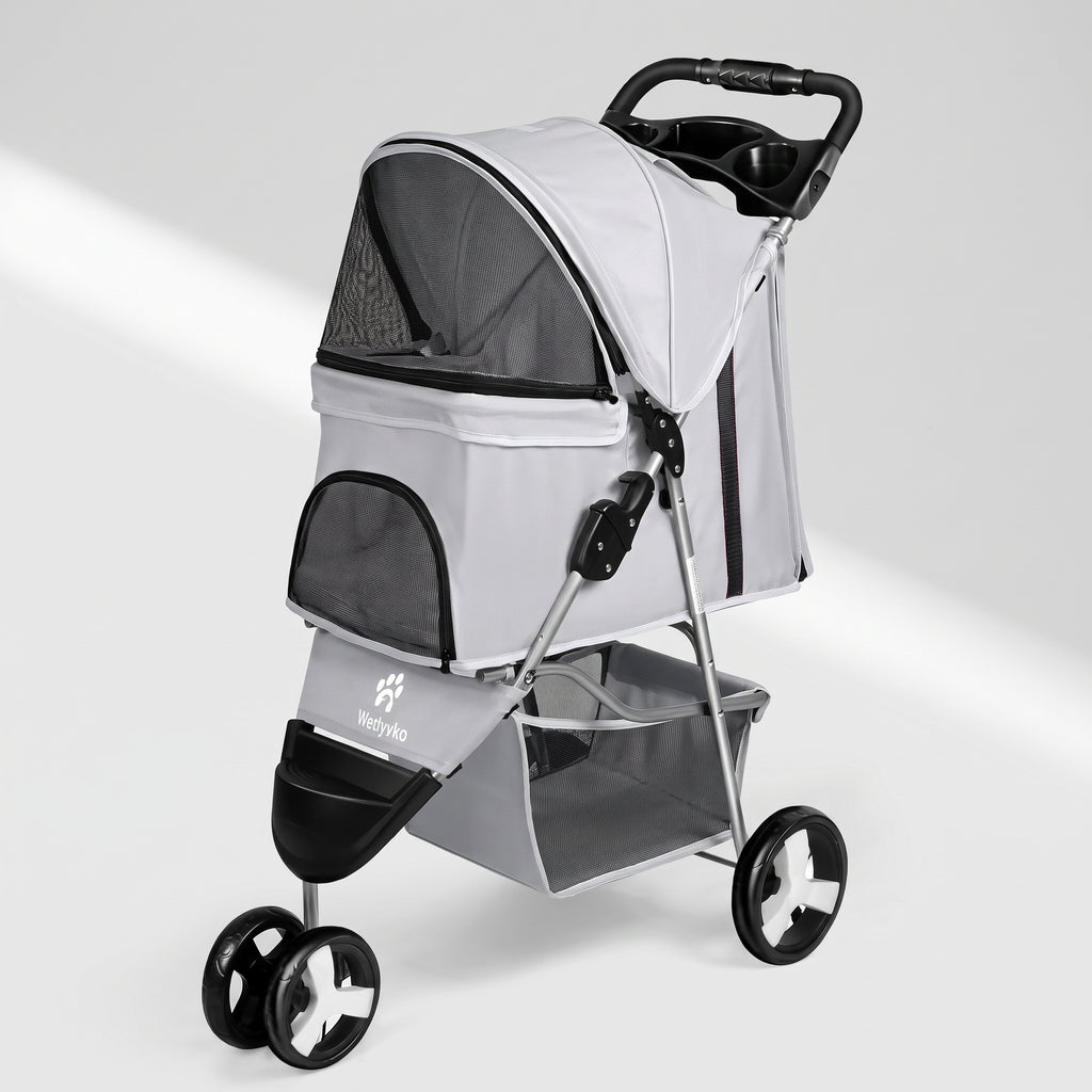 Folding Dog Stroller, studio photo on a light grey background