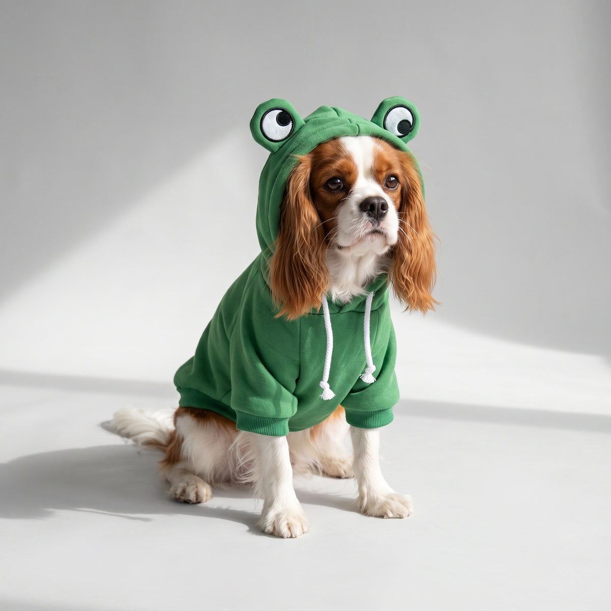 Frog Hoodies For Dog with a Cavalier King Charles, studio photo