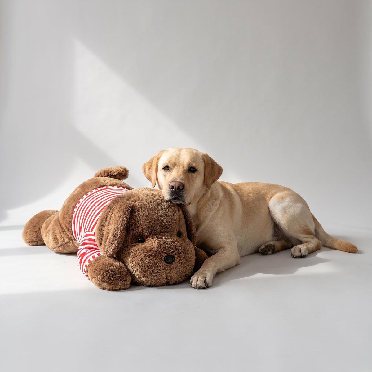 Giant Plush Dog with a Labrador, studio photo