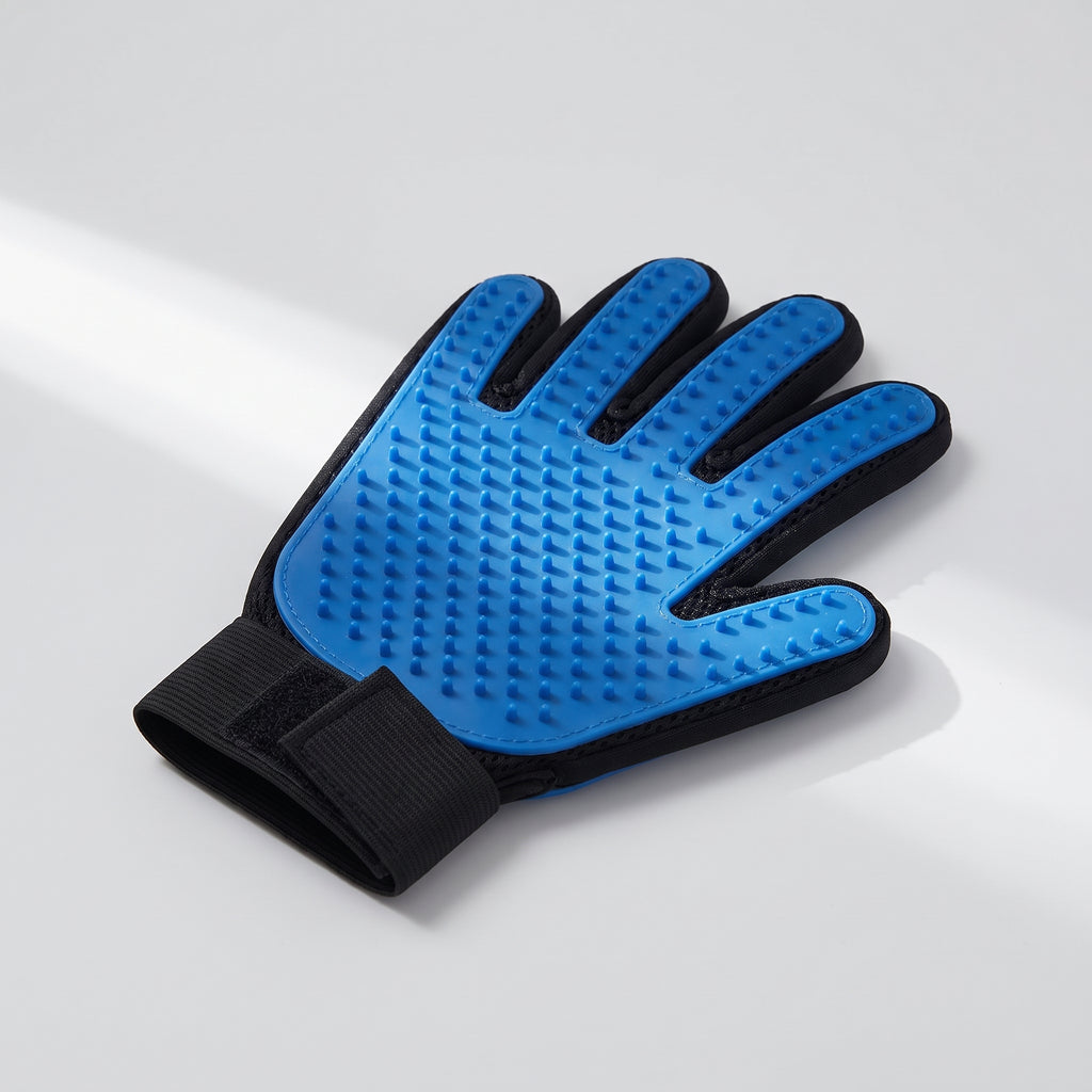 Glove For Brushing Dogs, studio photo on a light grey background