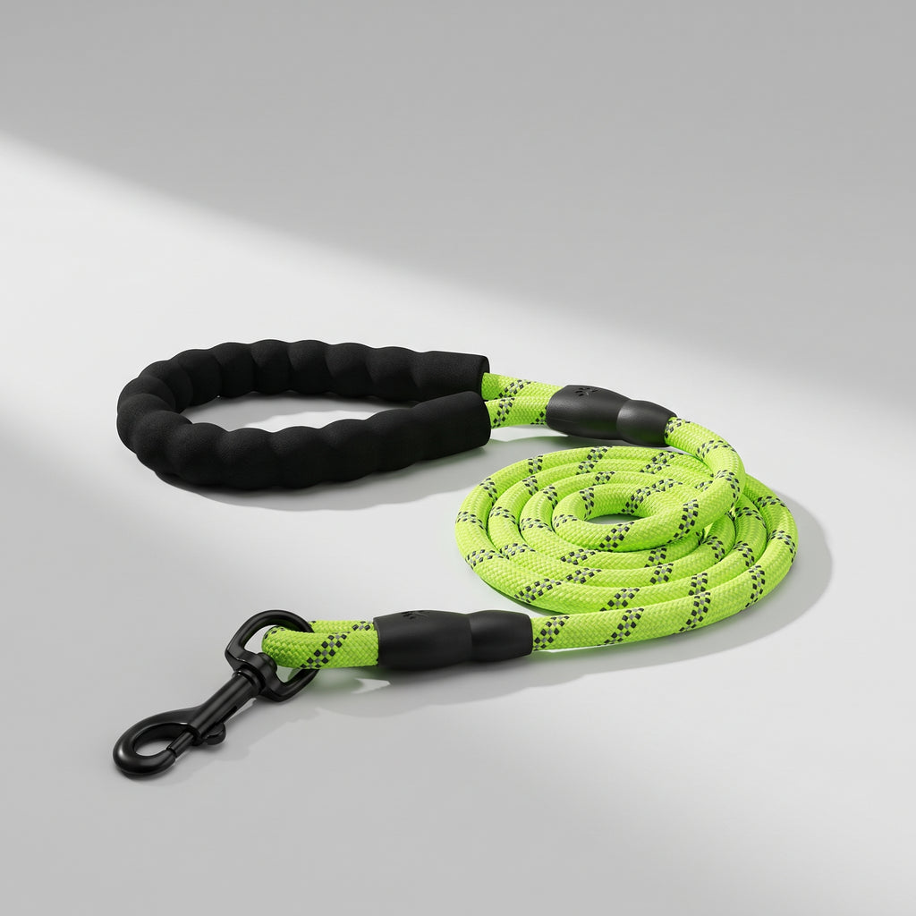 Green Dog Leash, studio photo on a light grey background