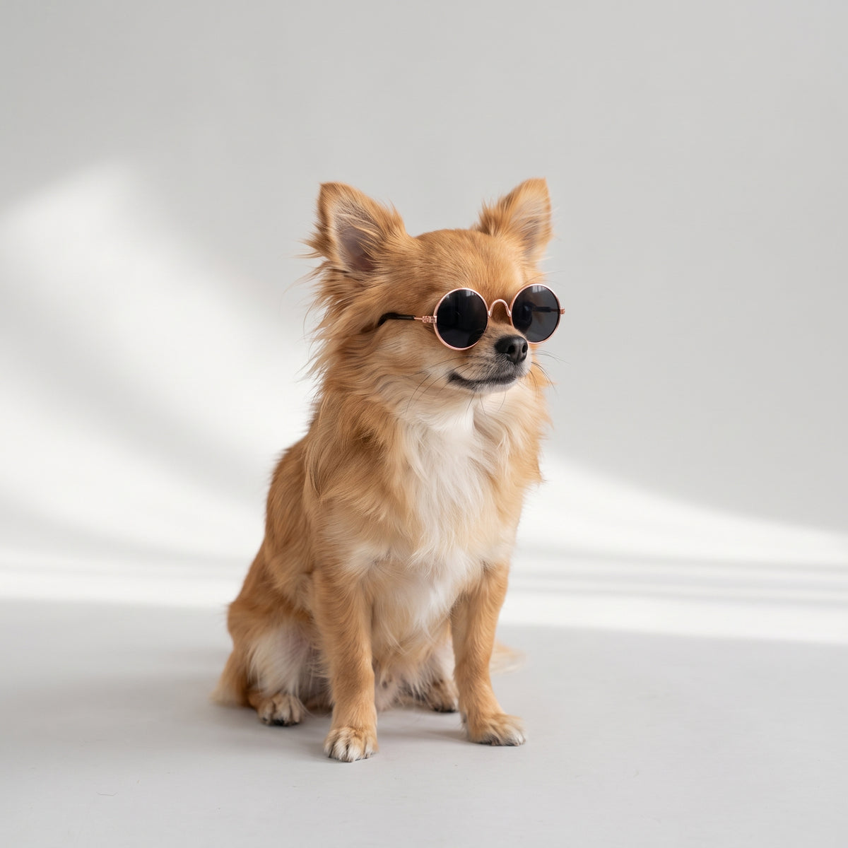 Handsome Dog Glasses with a chihuahua, studio photo
