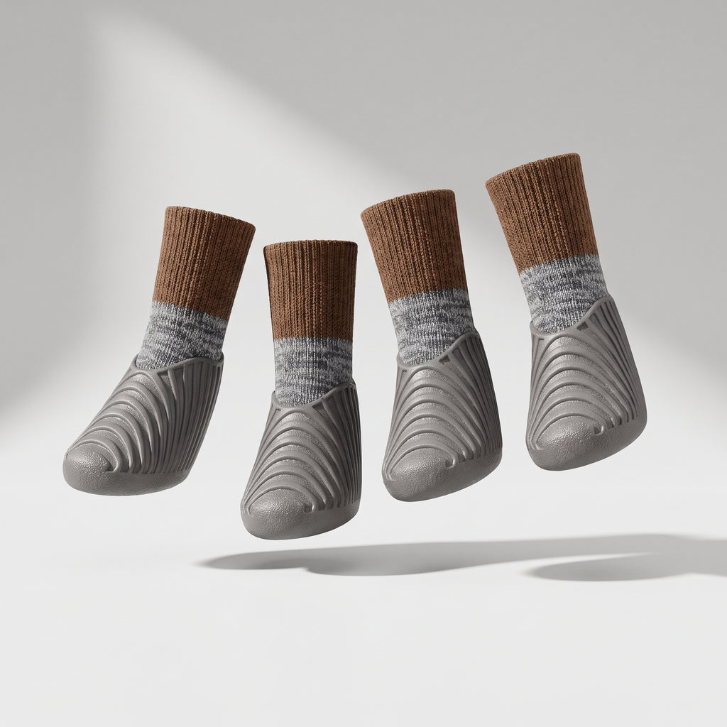 Hiking Dog Shoes, studio photo on a light grey background