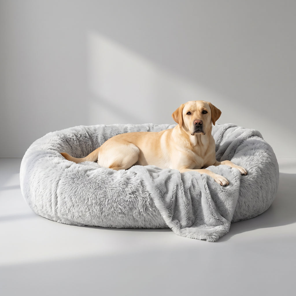Human Dog Bed with a Labrador, studio photo