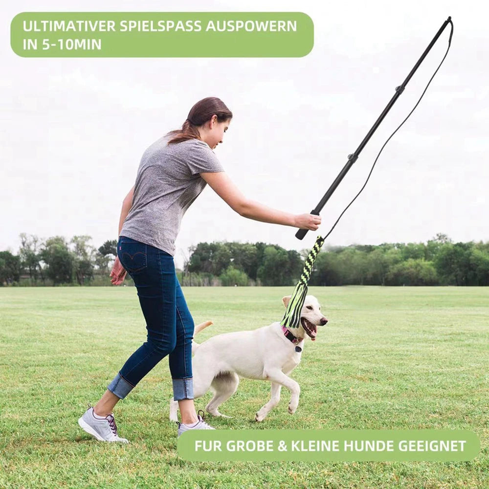 Interactive chew toys for dogs with extendable pole - black