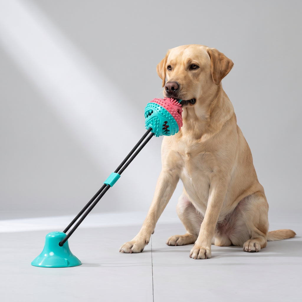 Interactive Dog Treat Leaking Toy with a Labrador, studio photo