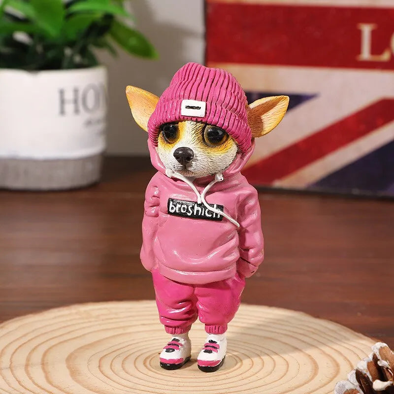 Kawaii Dog Standing Statue - pink