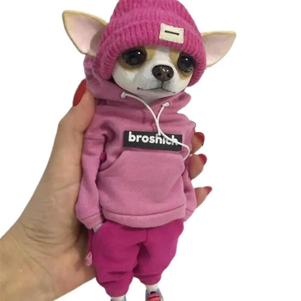 Kawaii Dog Standing Statue - pink