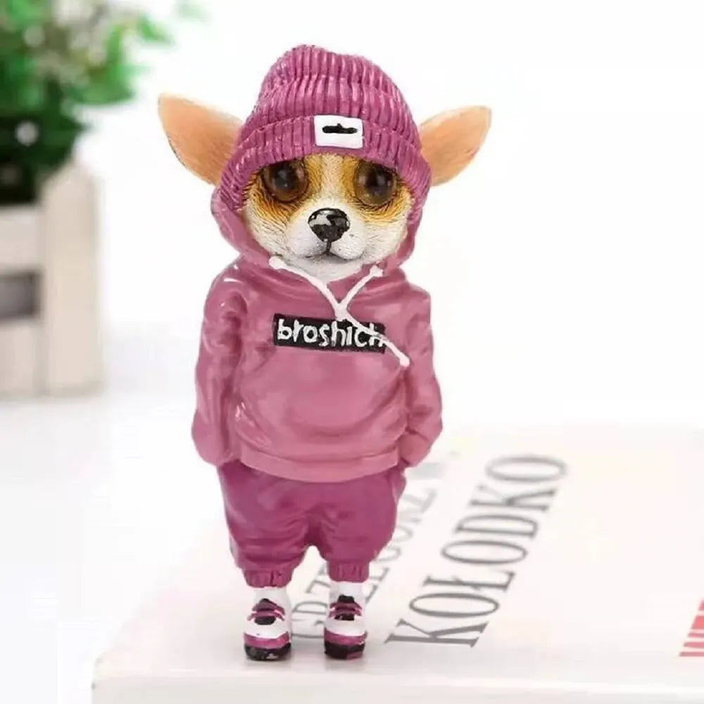 Kawaii Dog Standing Statue - pink