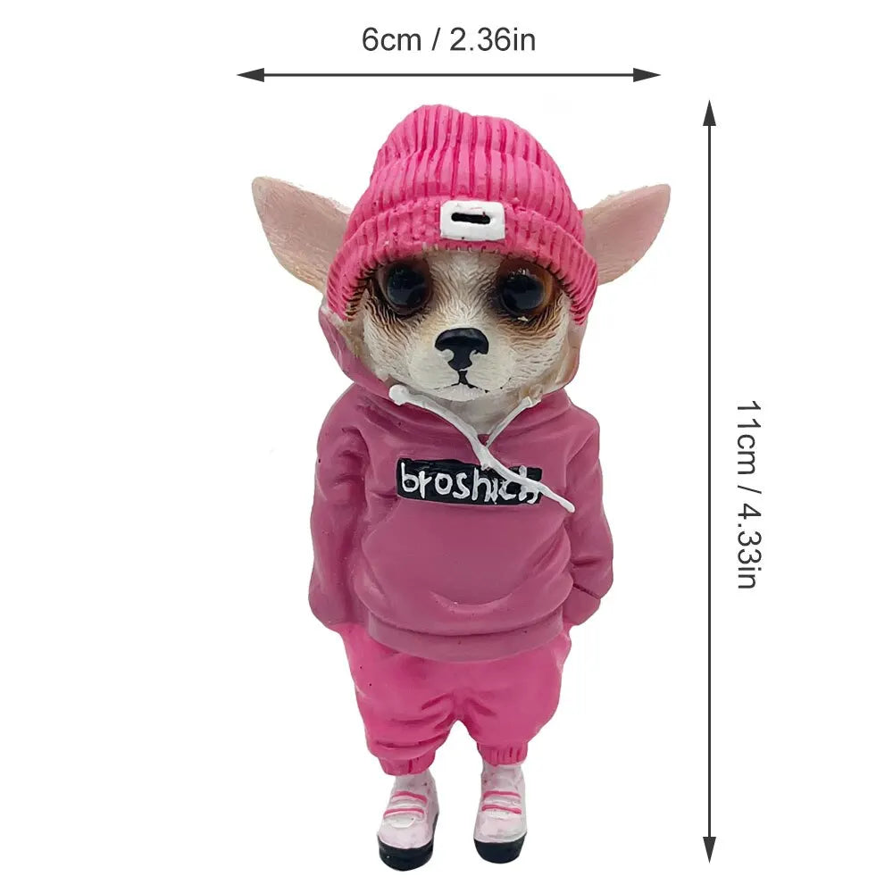 Kawaii Dog Standing Statue - pink