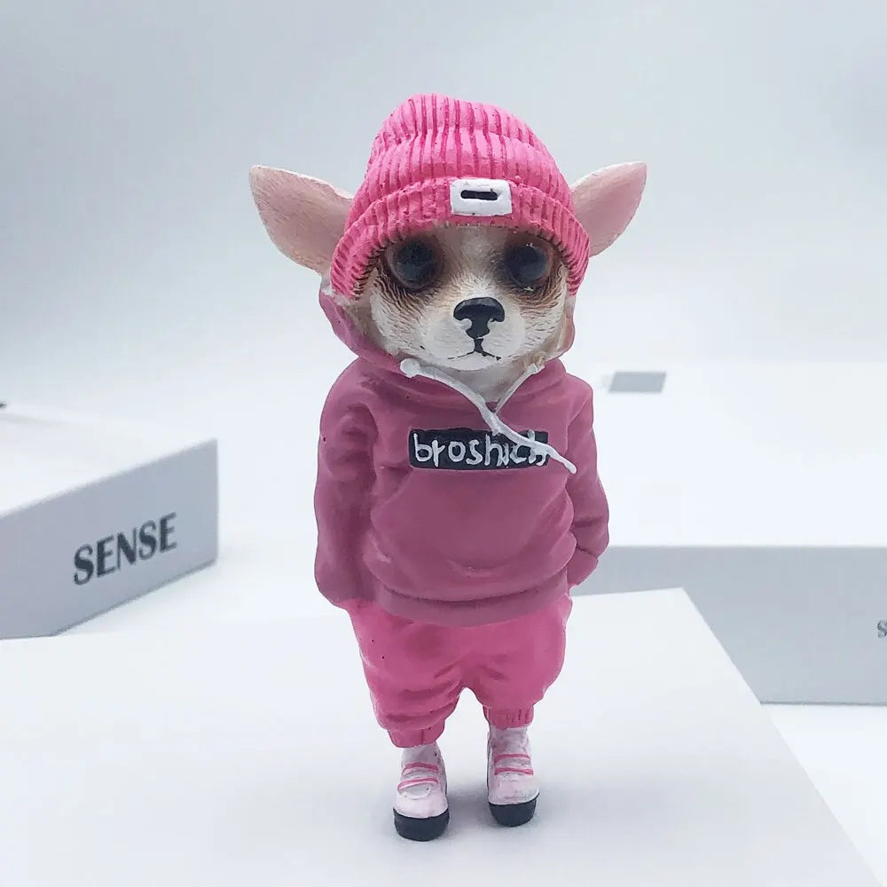 Kawaii Dog Standing Statue - pink