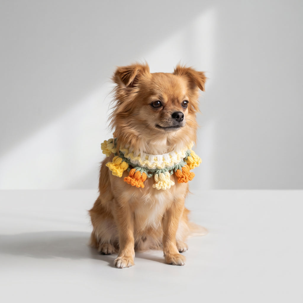 Knitted Dog Collar with a chihuahua, studio photo