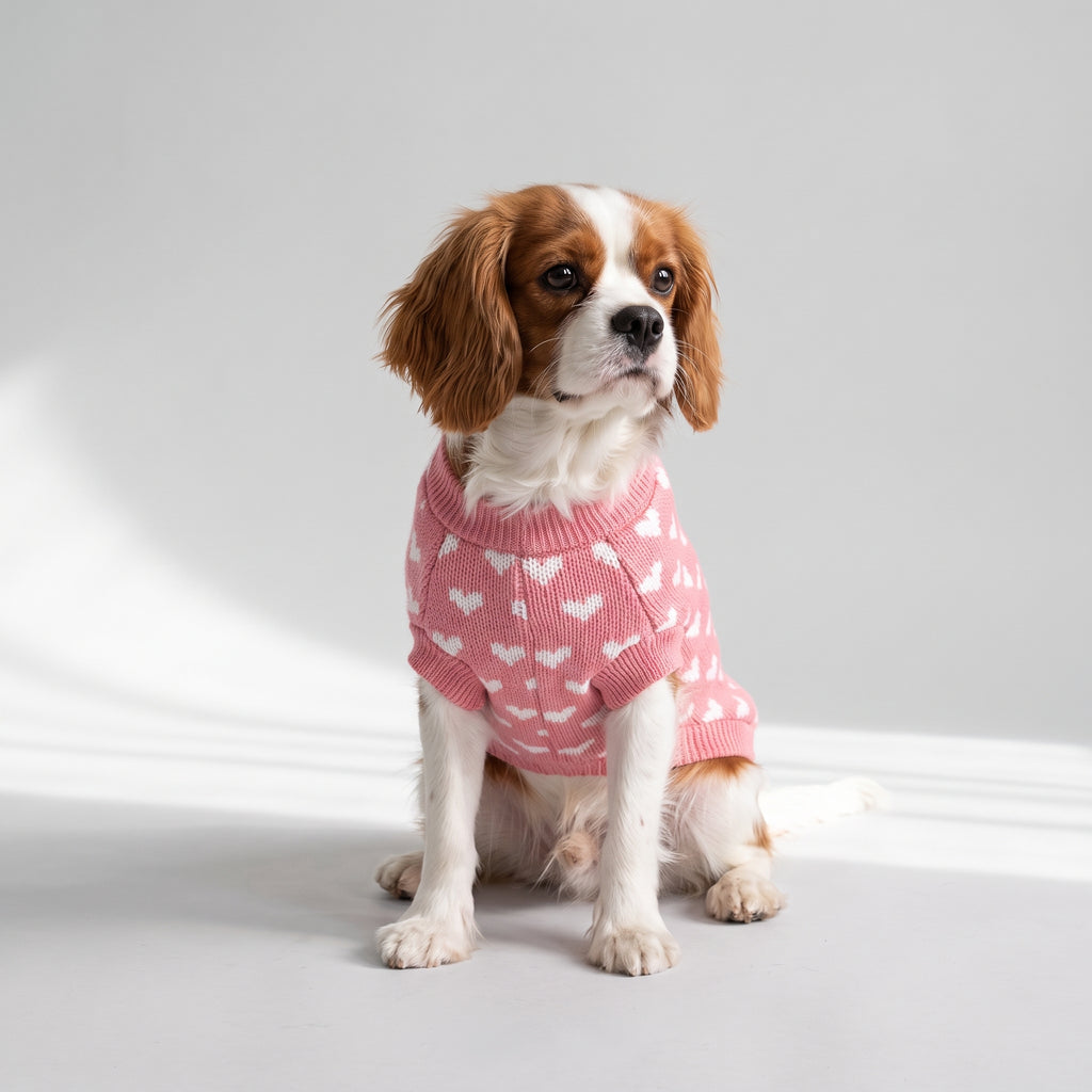 Knitted Dog Sweater with a Cavalier King Charles, studio photo