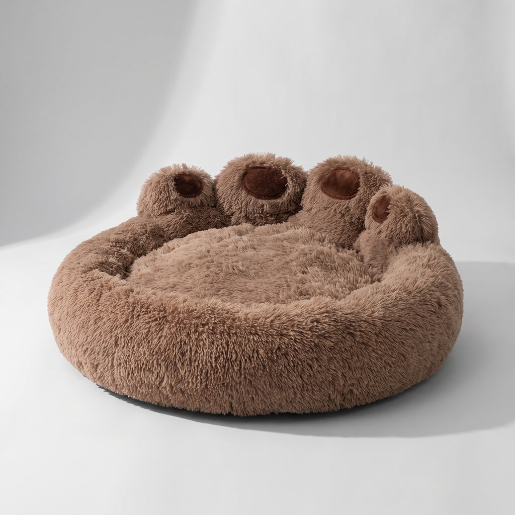 Large Fluffy Dog Bed, studio photo on a light grey background