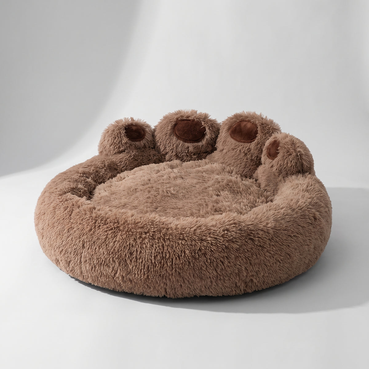 Large Fluffy Dog Bed, studio photo on a light grey background