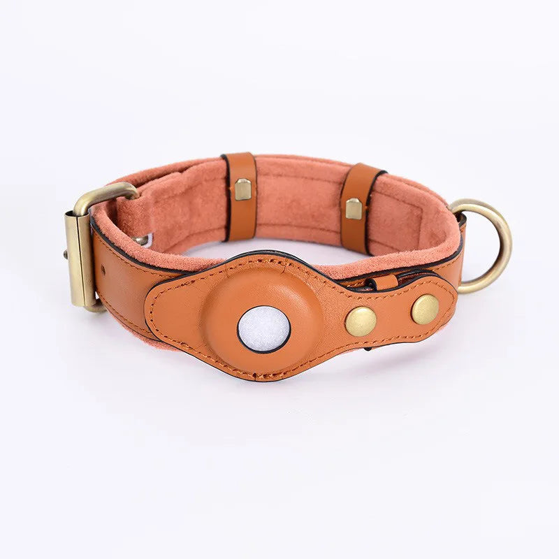 Leather Airtag Dog Collar in Brown