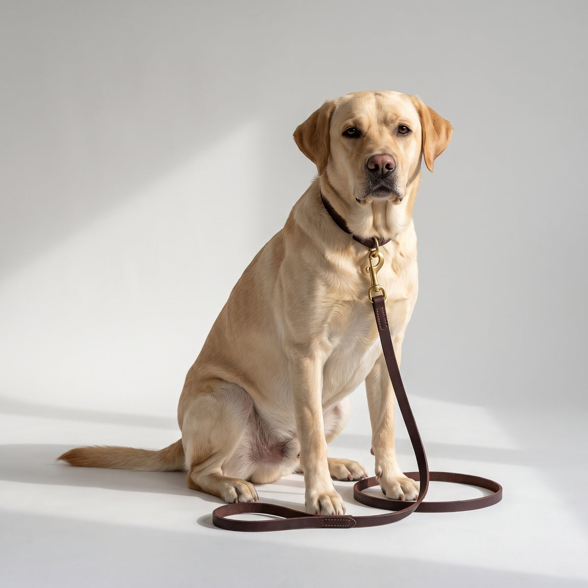 Leather Dog Leash with a Labrador, studio photo