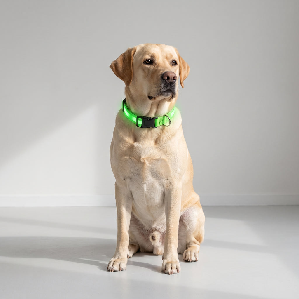 LED Dog Collar with a Labrador, studio photo