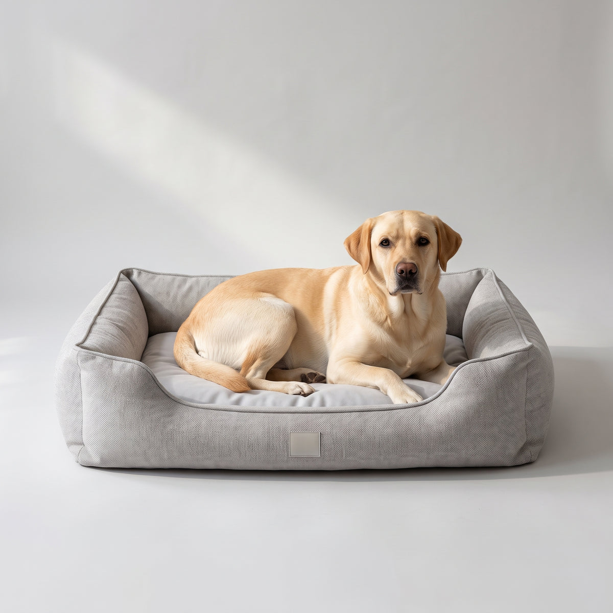 Modern Dog Bed with a Labrador, studio photo