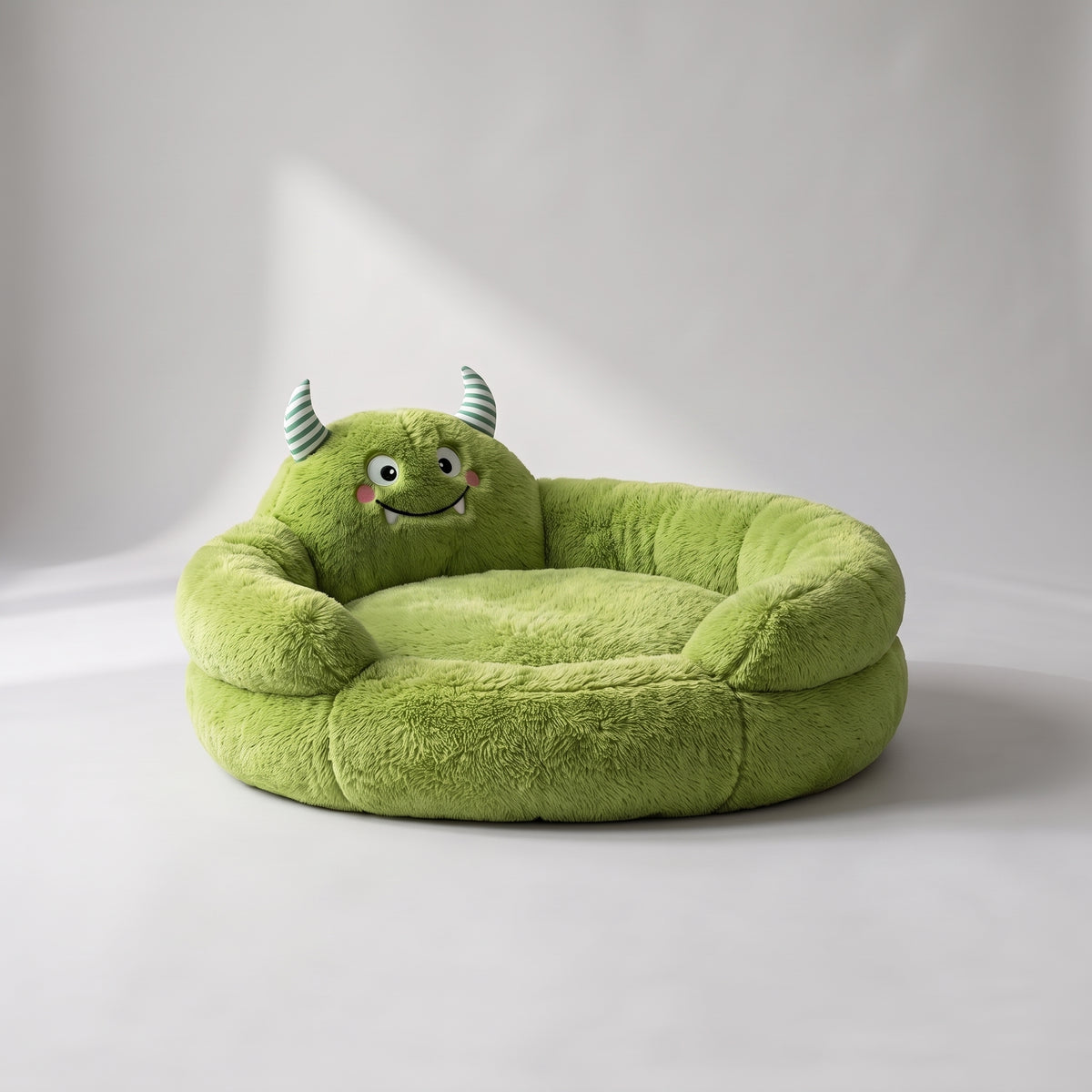 Monster Dog Bed, studio photo on a light grey background