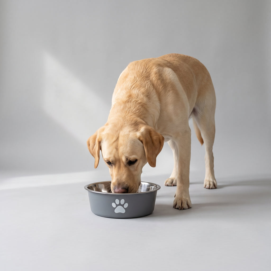 Non Slip Dog Bowl with a Labrador, studio photo