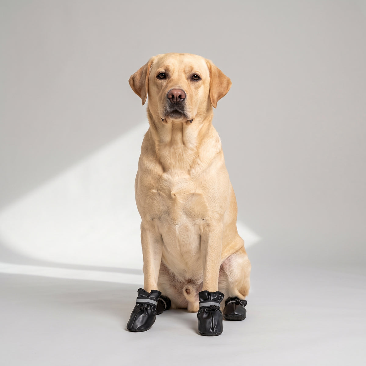 Non Slip Dog Shoes with a Labrador, studio photo