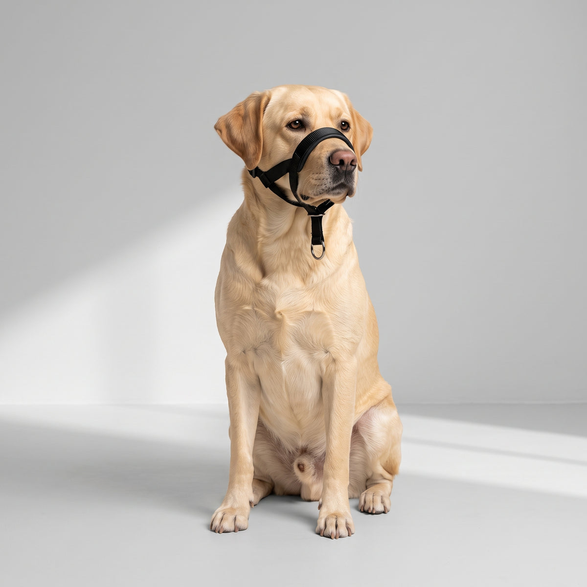 Padded Dog Head Collar with a Labrador, studio photo