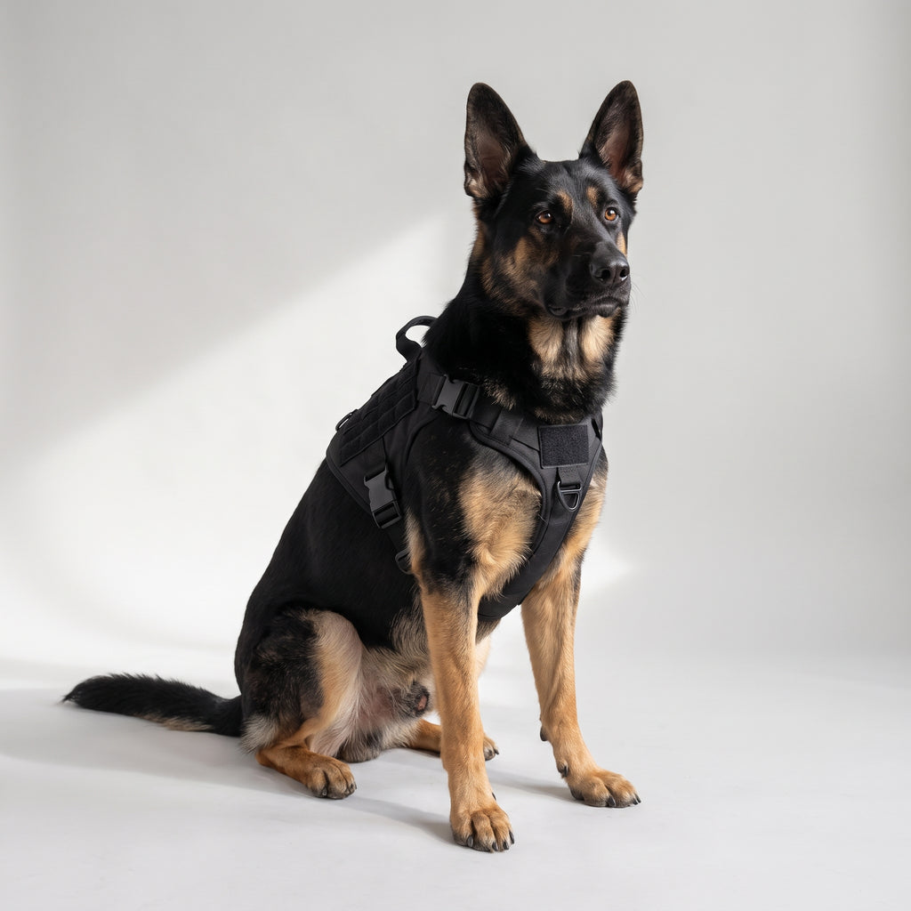 Personalized Dog Harness with a German Shepherd, studio photo