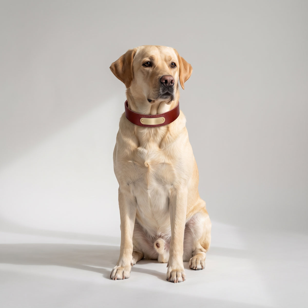 Custom Personalized Leather Dog Collar with a Labrador, studio photo