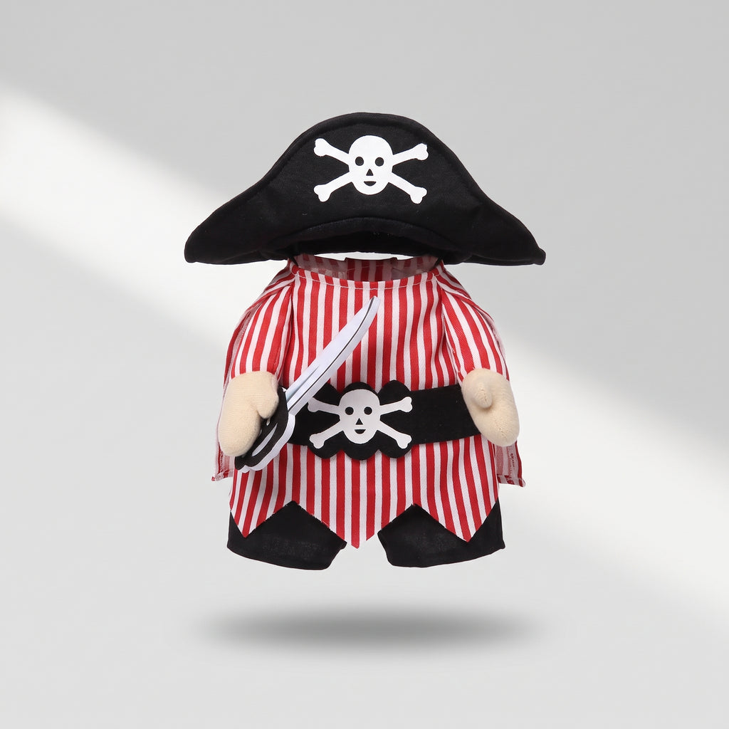 Knife Pirate Dog Halloween Costume, studio photo on a light grey background