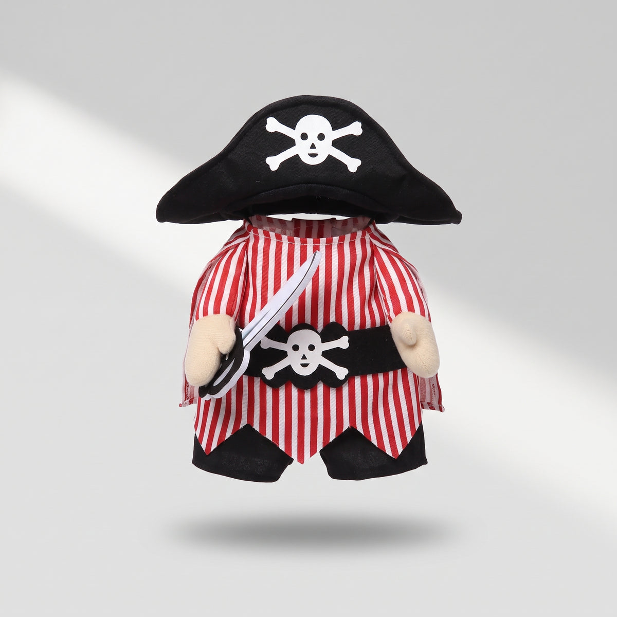 Knife Pirate Dog Halloween Costume, studio photo on a light grey background