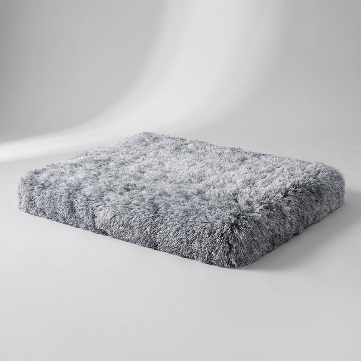 Plush Dog Bed, studio photo on a light grey background