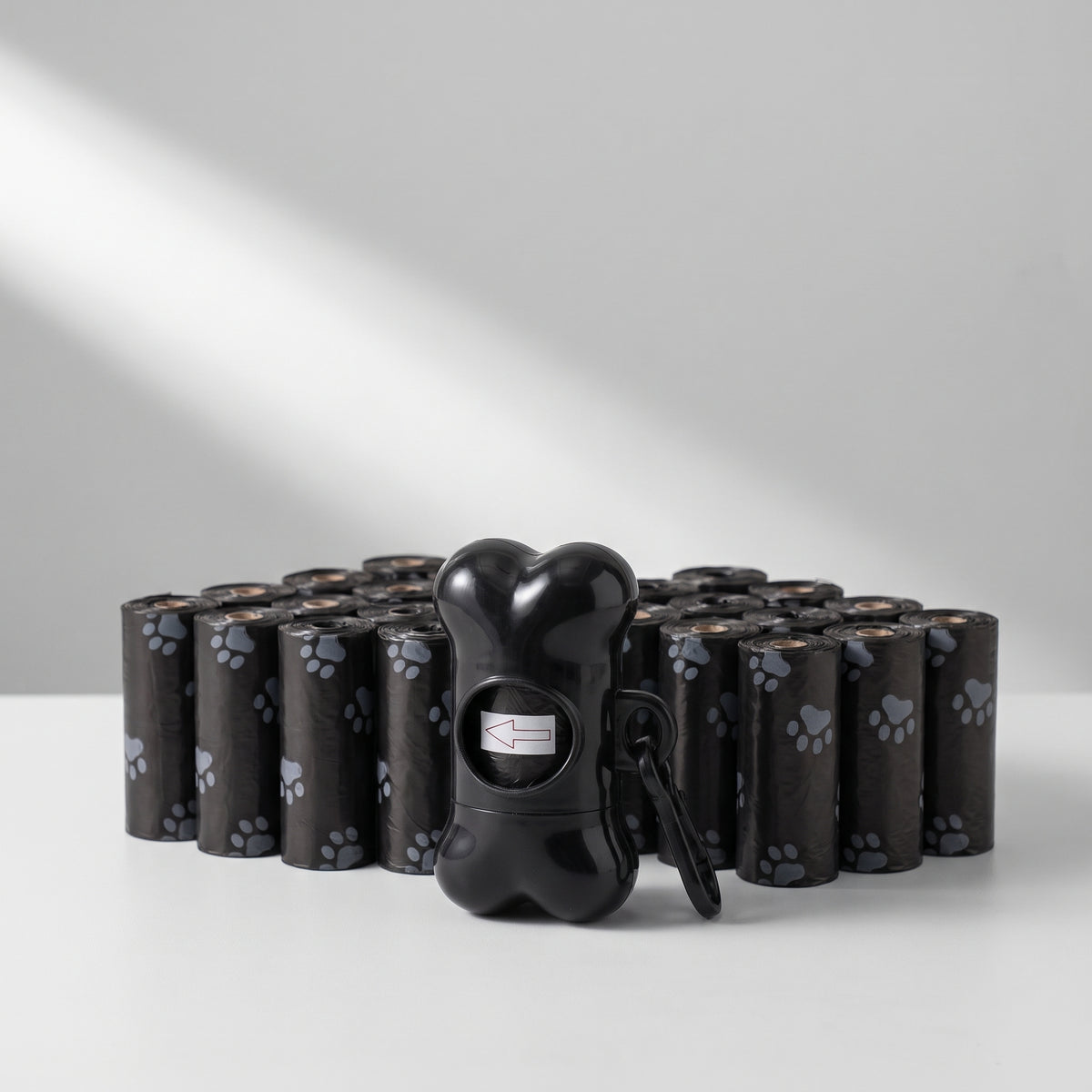Dog Poop Bags, 30 Rolls in 8 Colors, studio photo on a light grey background