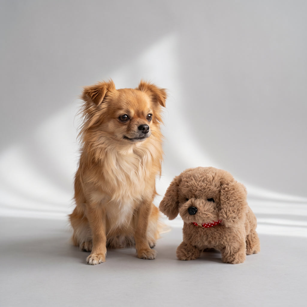 Realistic Dog Plush with a chihuahua, studio photo