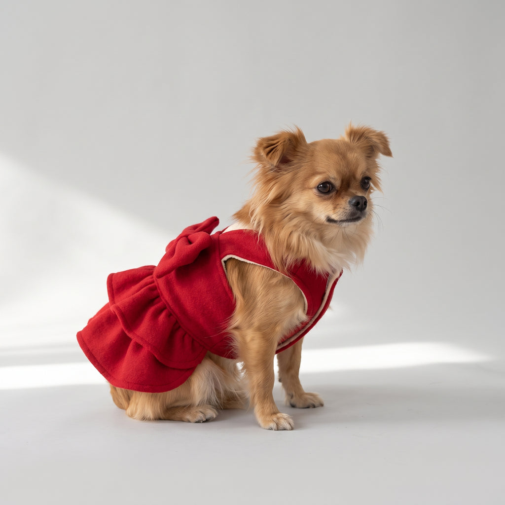 Red Dog Dress with a chihuahua, studio photo