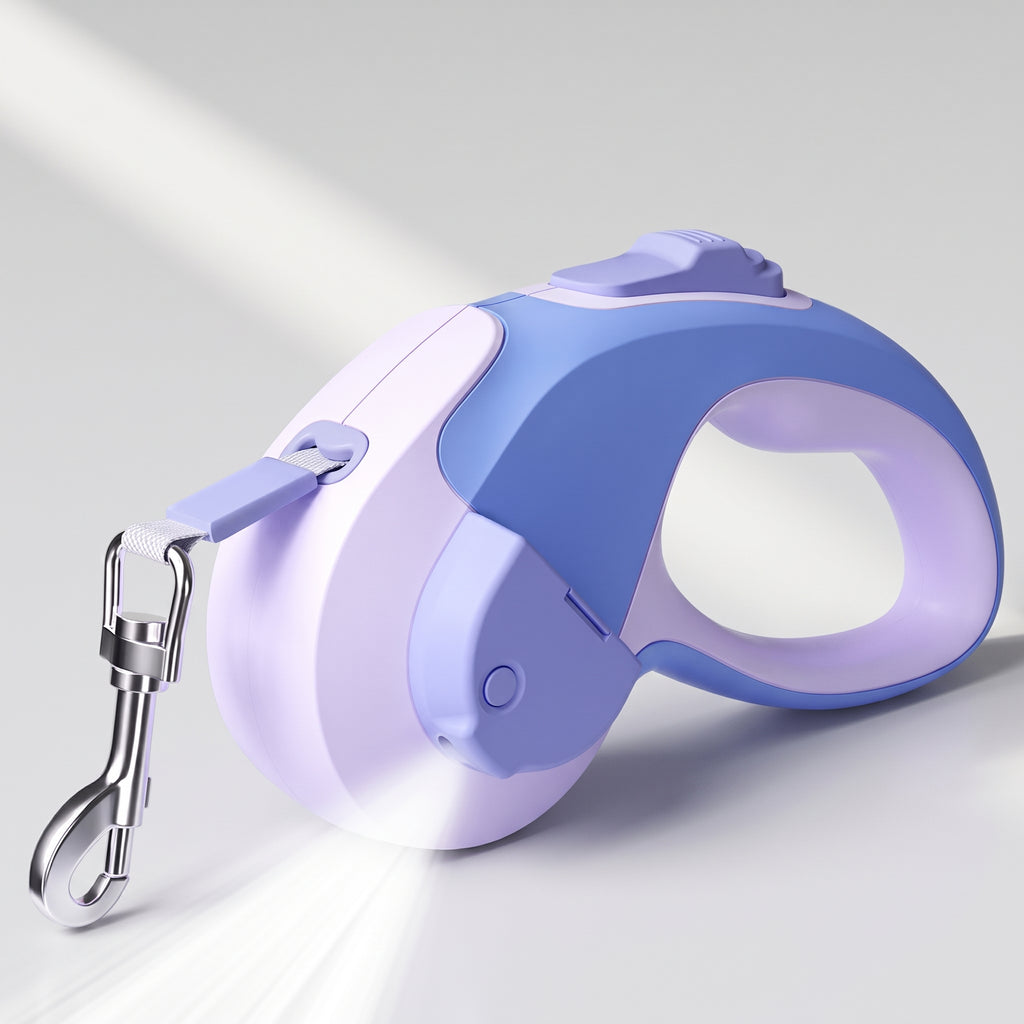 Automatic Retractable Dog Leash with LED, studio photo on a light grey background