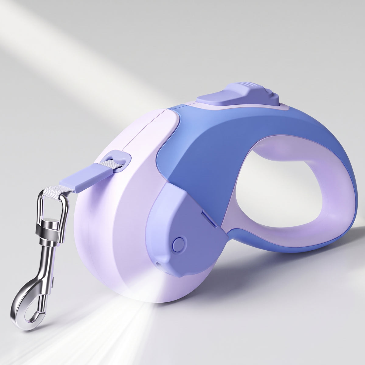 Automatic Retractable Dog Leash with LED, studio photo on a light grey background