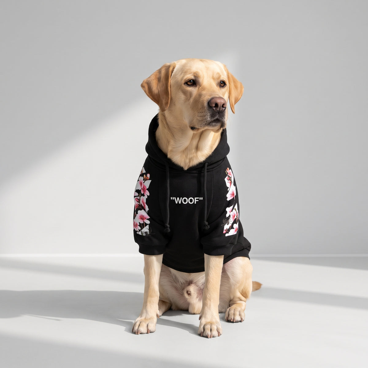 Sakura Dog Hoodie｜Hayden² with a Labrador, studio photo