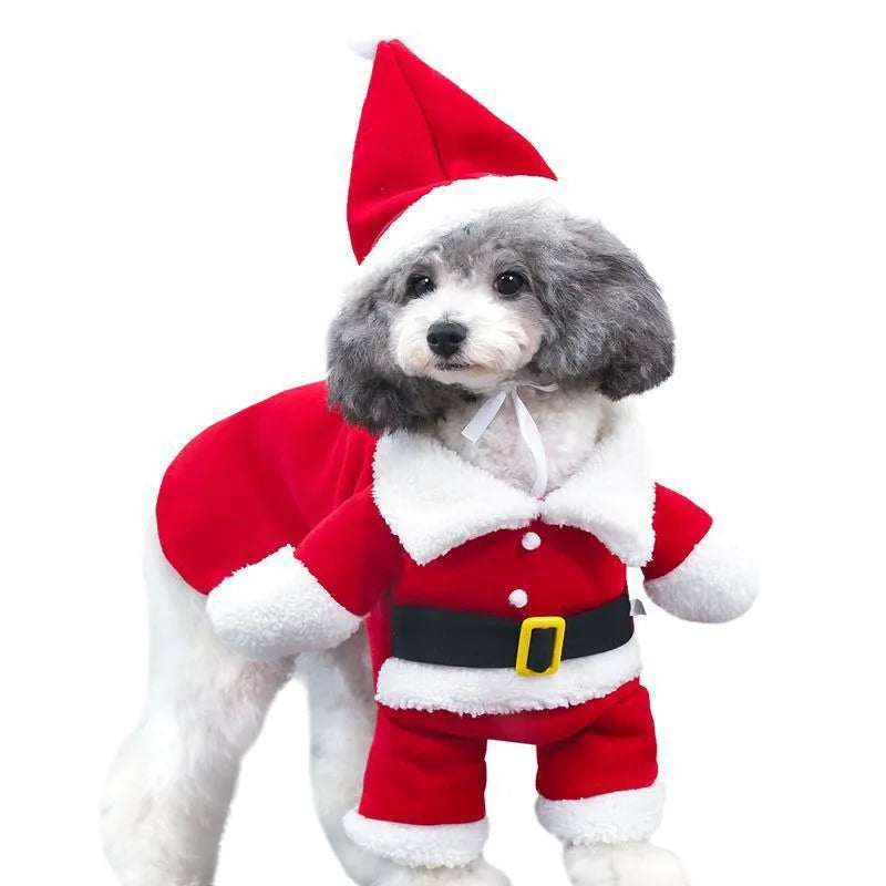 Material: Our Santa Claus Dog Costume is made of high-quality polyester and fleece, ensuring comfort and warmth for your furry friend during the festive season.