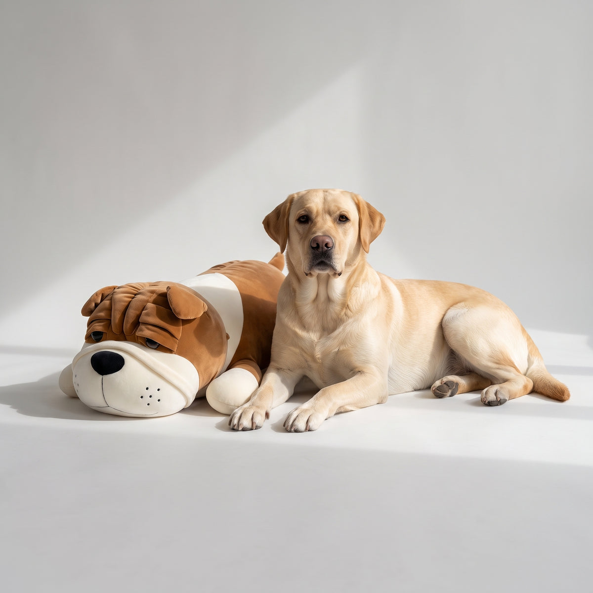 Shar Pei Plush Toy with a Labrador, studio photo